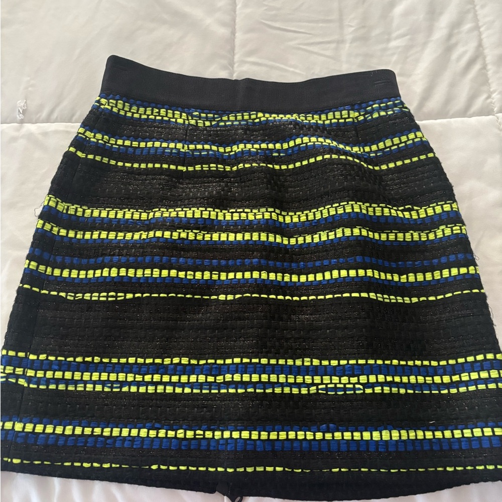Milly Black and Blue Striped Mini Skirt